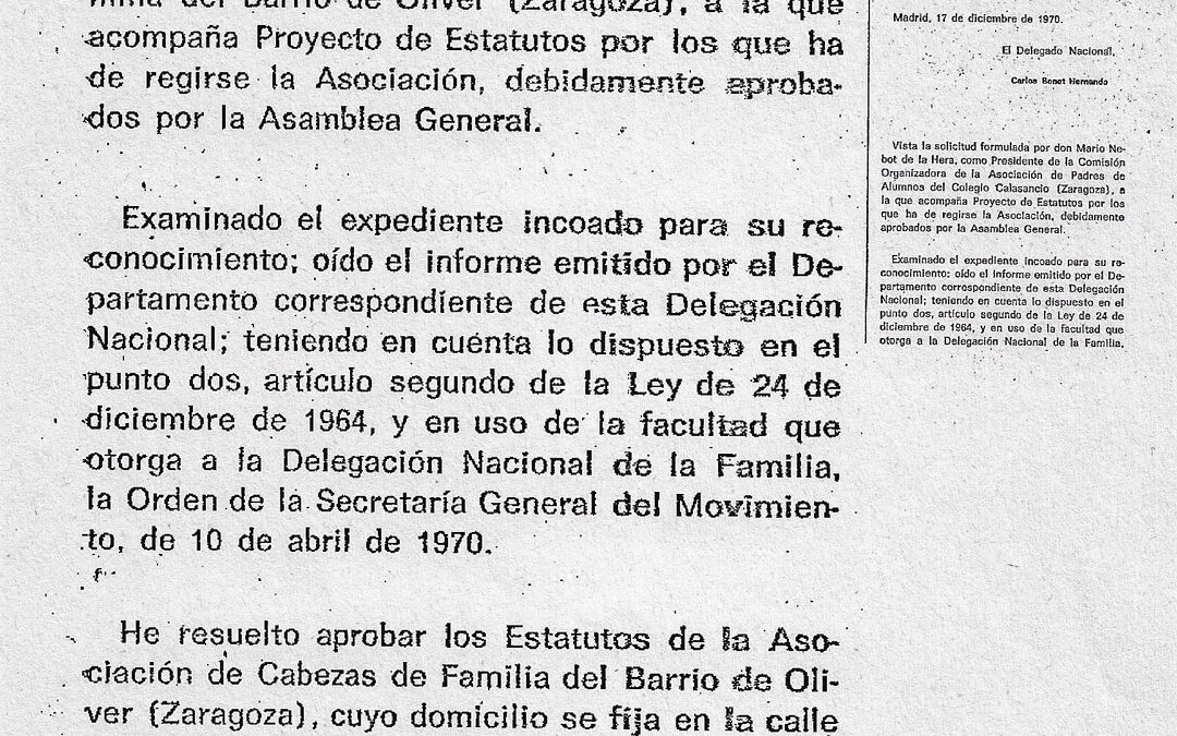 Legalización Estatutos Asociación Cabezas de Familia Oliver